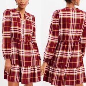 Loft Plaid Long Sleeve Dress